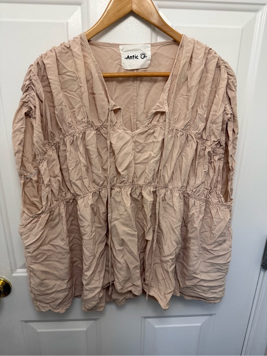 Antic Q Tops - Antic Q Pink Tiered Short Sleeve Blouse M Rustic Farmhouse Cottagecore Romantic